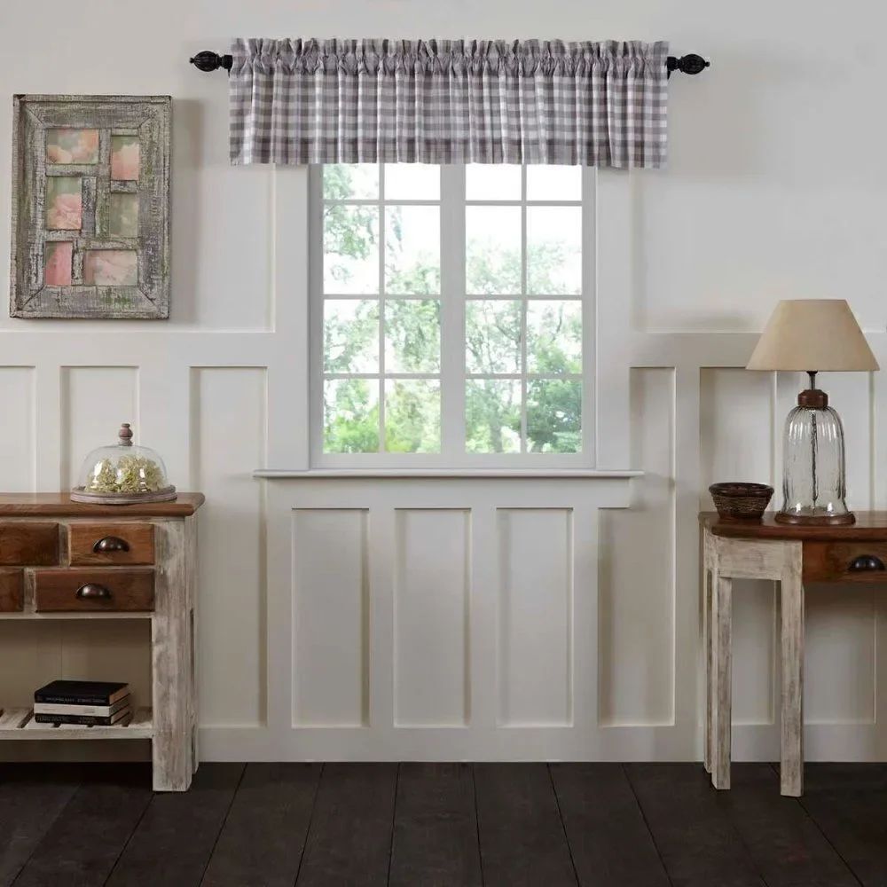 Country Grey Buffalo Plaid Cotton Window Valance…